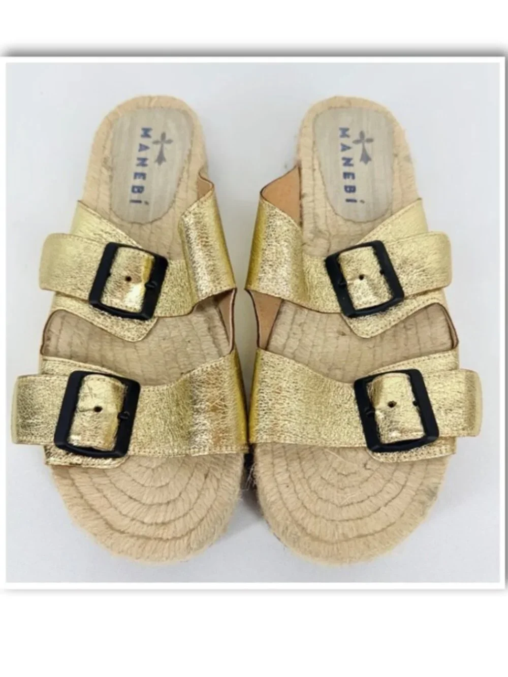 Manebi Women’s Size 39 Nordic Metallic Gold Leather Espadrille Sandals